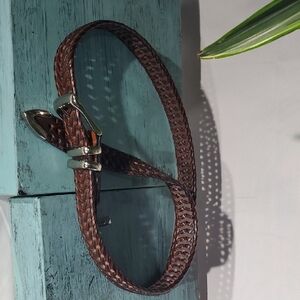 Perry Ellis Men's Braided Brown Leather Belt with Silver Buckle & Tip Hardware